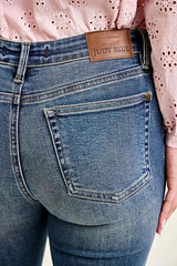 Judy Blue Mid Rise Flare Jeans with Front Flap Pockets -