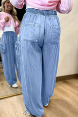 Drawstring Elastic Waist Pocketed Loose Jeans -