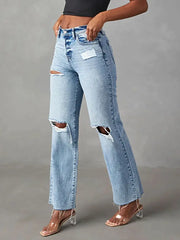 Distressed Straight Leg Jeans with Pockets -