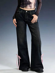 Ribbon Detail Flare Jeans -