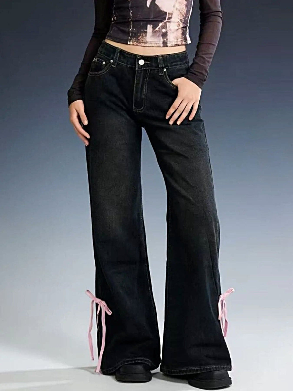 Ribbon Detail Flare Jeans -