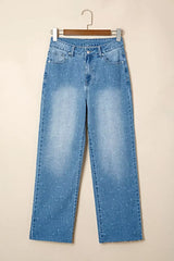 Distressed Detail Tummy Control Raw Hem Jeans -