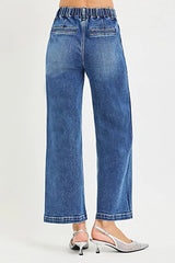 RISEN Elastic Band High Rise Cropped Wide Jeans -