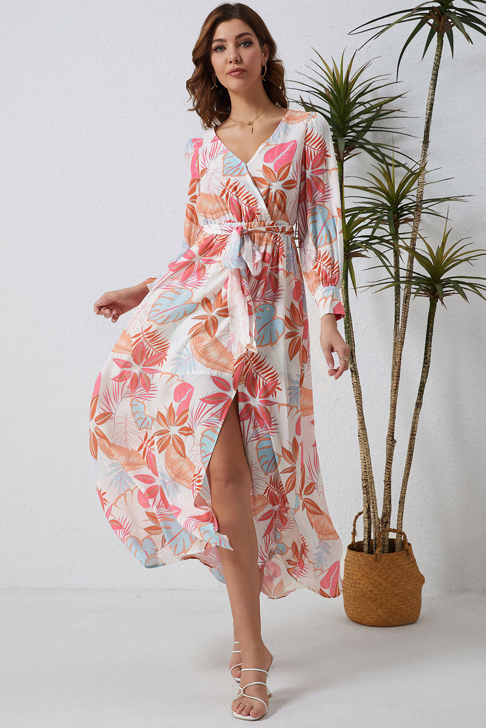 Printed Tie Waist Maxi Dress