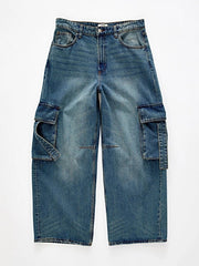 Vintage Wash Wide Leg Cargo Jeans -