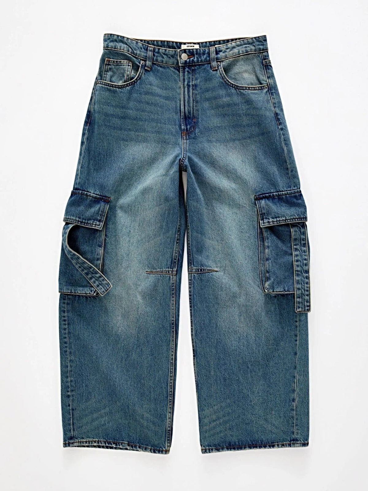 Vintage Wash Wide Leg Cargo Jeans -