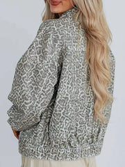 Leopard Button Up Denim Jacket -