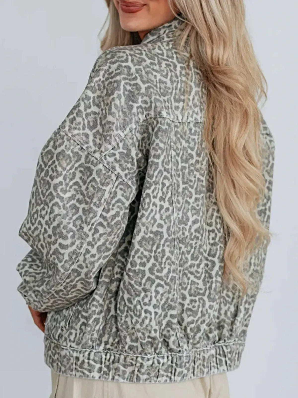 Leopard Button Up Denim Jacket -