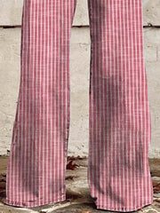 Striped High-Waisted Wide Leg Jeans -
