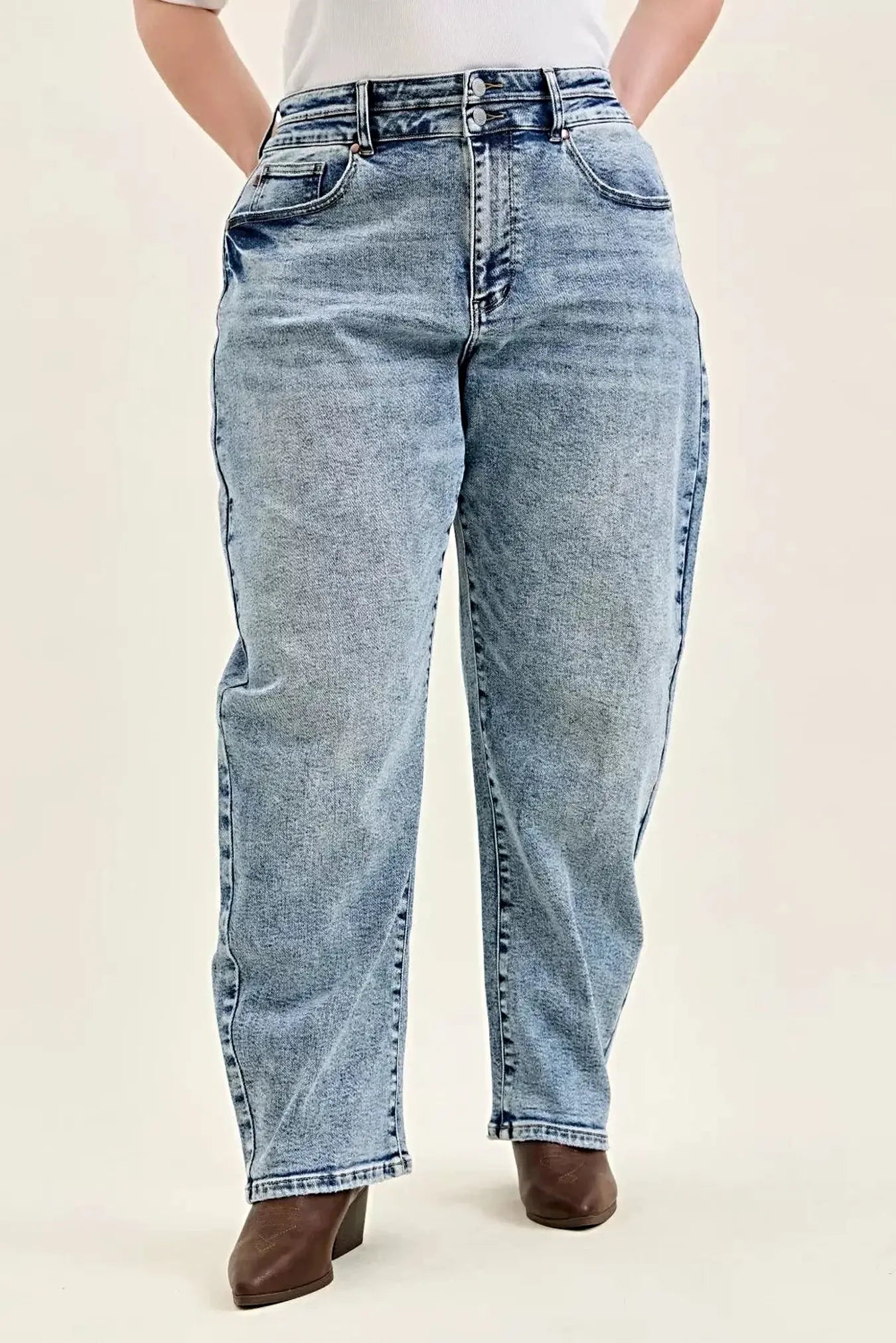Judy Blue Full Size High Waist Marlow Arc Leg Jeans with Double Waistband Plus Size -