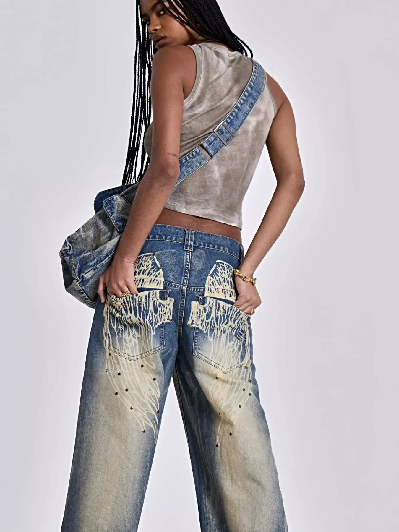 Vintage Wash Wide Leg Jeans -