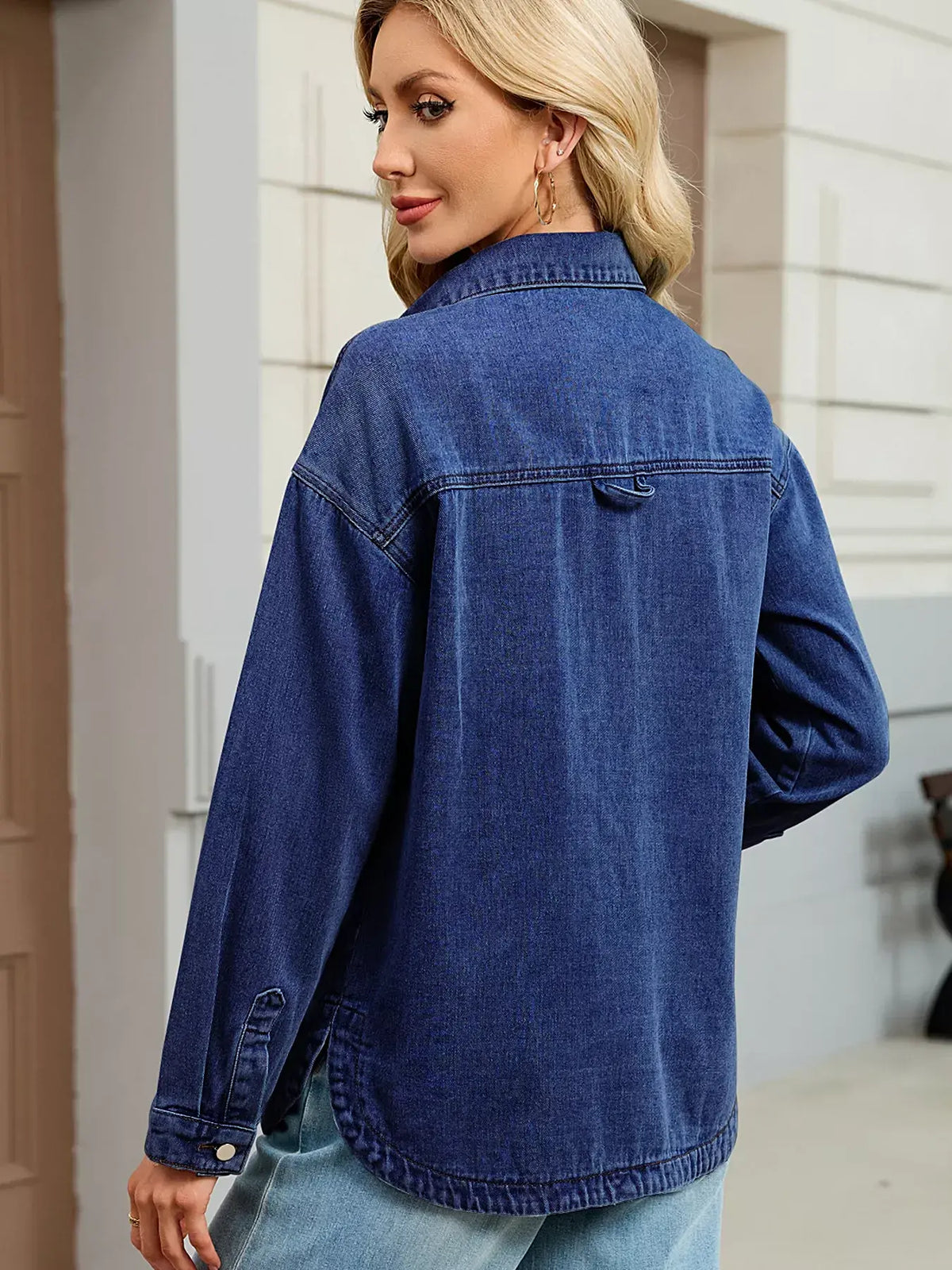 Button Up Dropped Shoulder Denim Jacket -