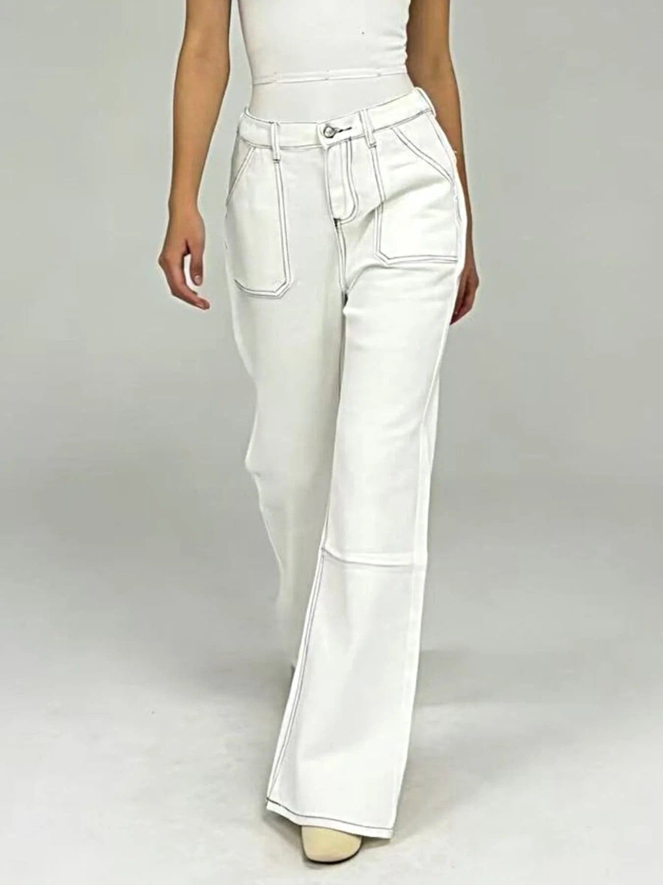 Wide Leg Contrast Stitching Jeans -