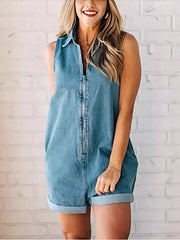 Sleeveless Zip-Up Denim Romper -