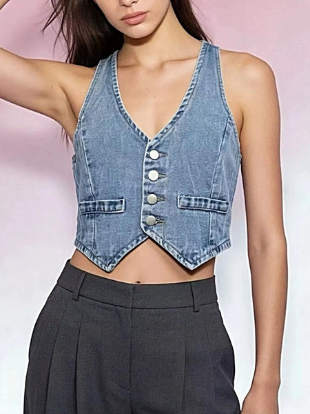 Button-Down Denim Vest -