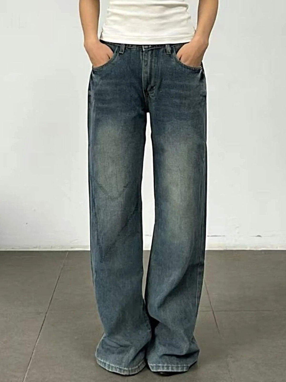 Vintage Wash Wide Leg Jeans -