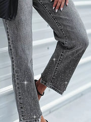 Rhinestone Embellished Cropped Jeans -