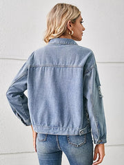 Snake Print Button Up Denim Jacket -