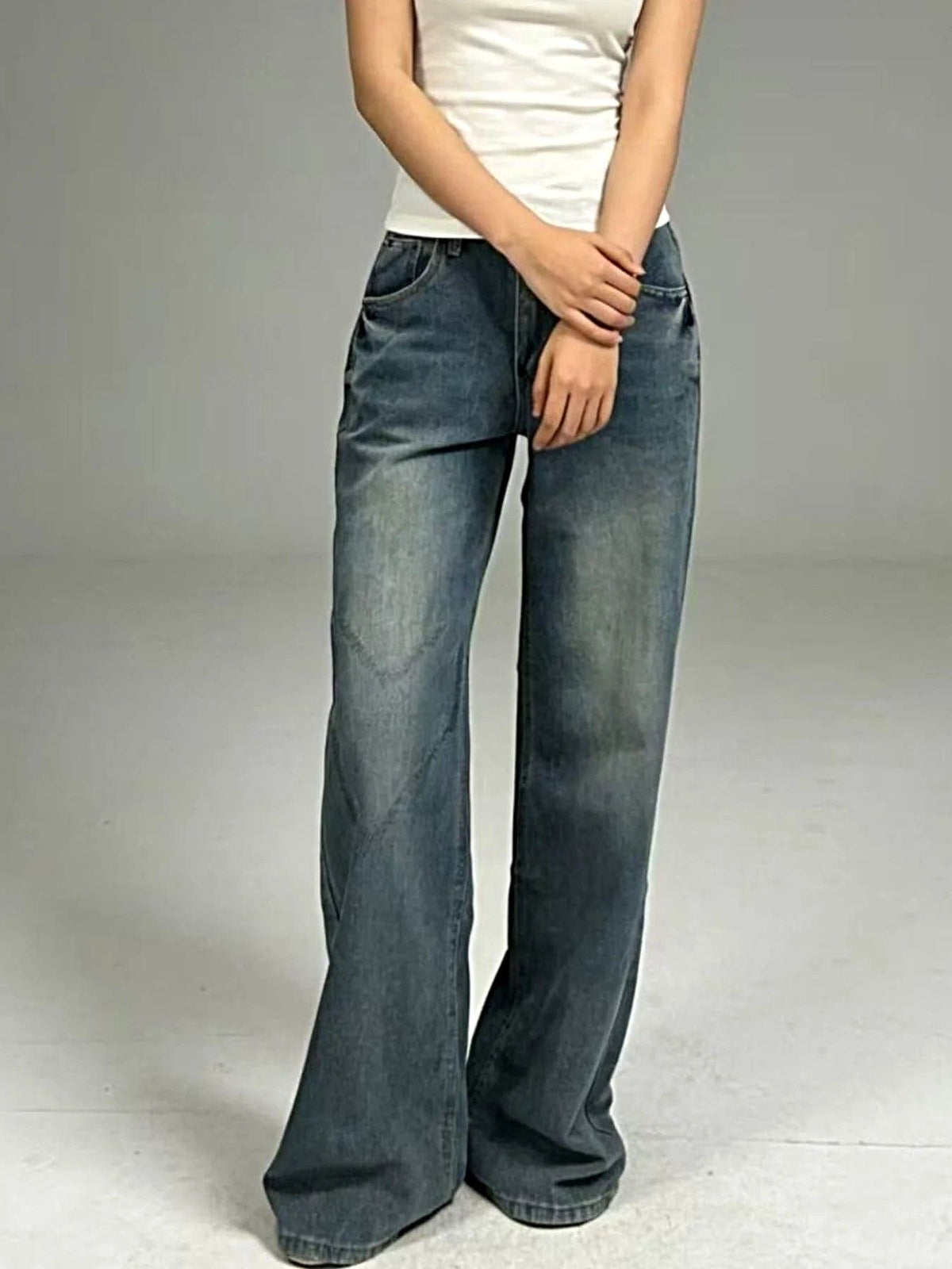 Vintage Wash Wide Leg Jeans -