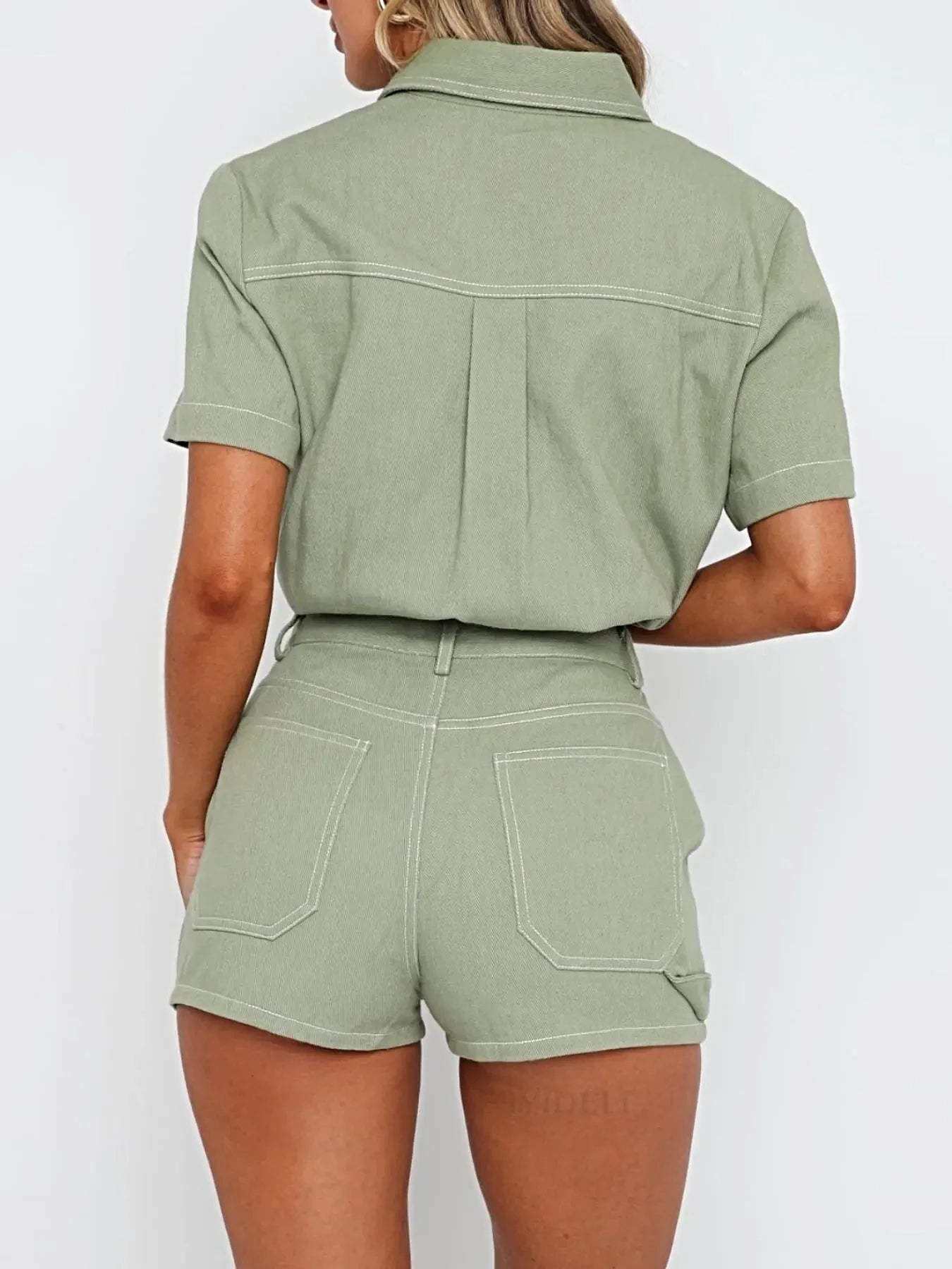 Button Up Short Sleeve Top and Shorts Denim Set -