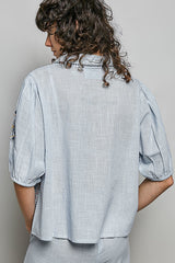 POL Button Down Embroidered Floral Short Sleeve Shirt -