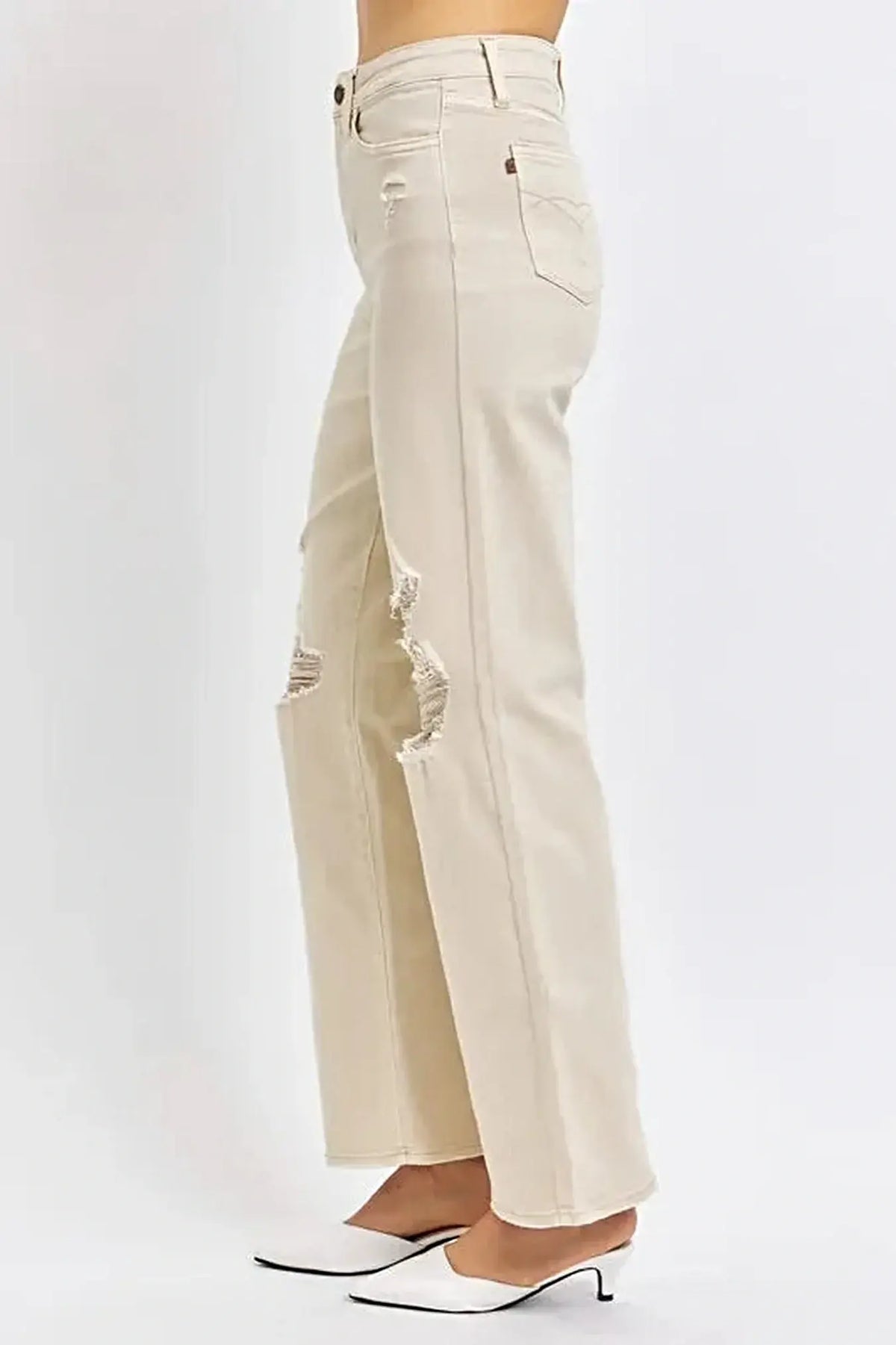 Judy Blue Full Size High Waist Distressed Wide Leg Jeans -