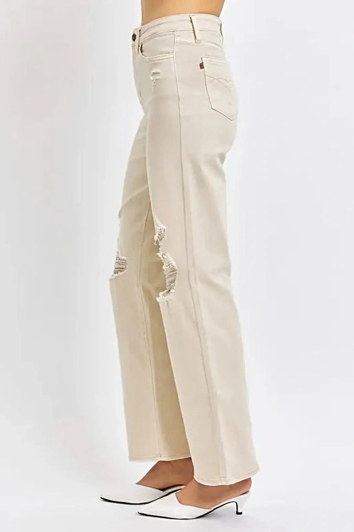 Judy Blue Full Size High Waist Distressed Wide Leg Jeans -