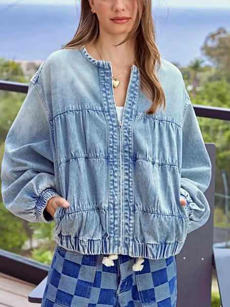 Washed Zip Up Denim Jacket -