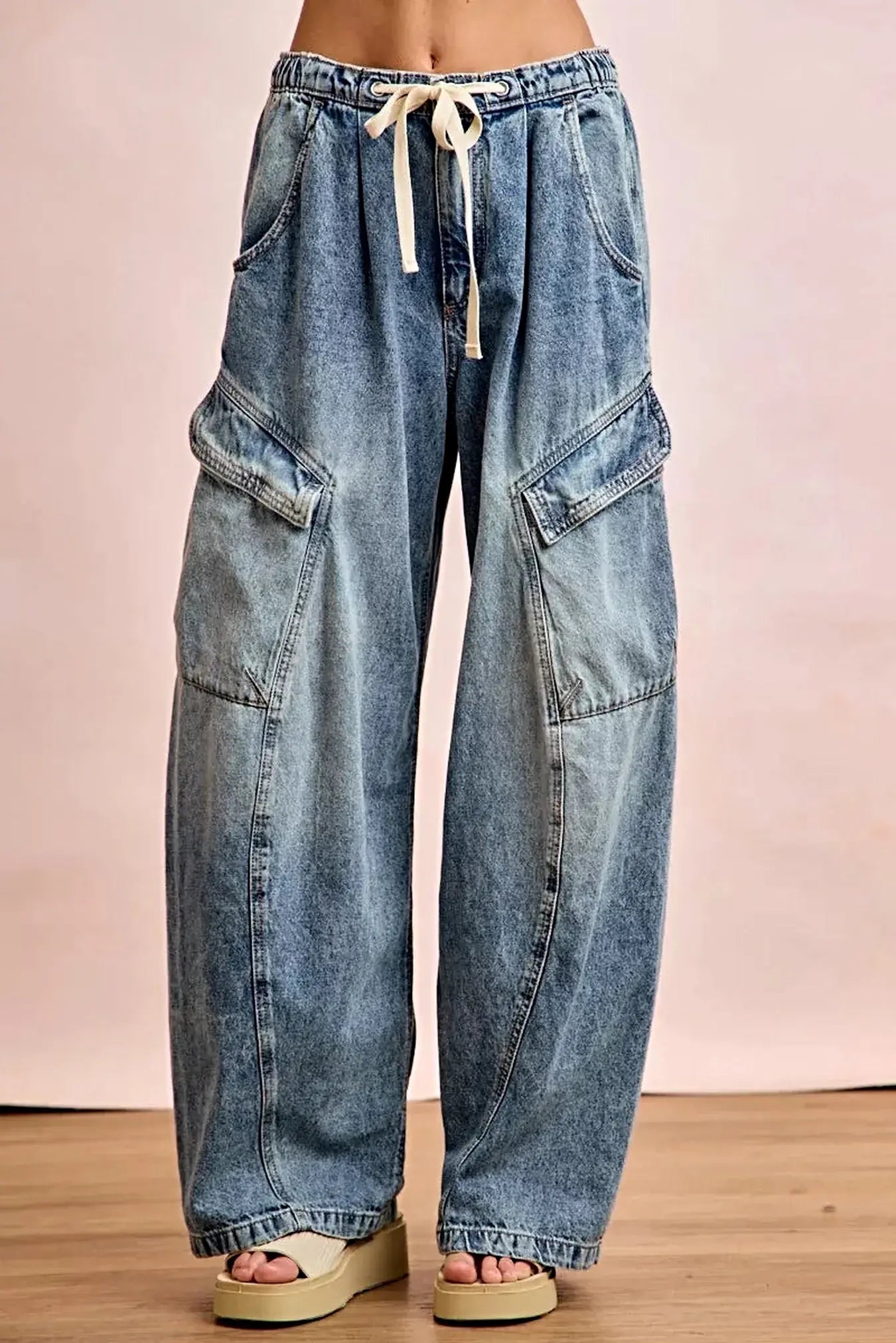 BiBi Baggy Barrel Jeans With Cargo Pockets -