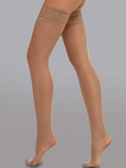 Chic Elegant 15 Denier Thigh-High Lace Stockings with floral design styled perfectly for a luxurious touch to any ensemble.