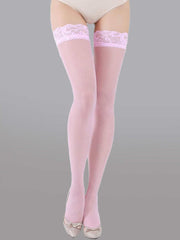 Elegant 15 Denier Thigh-High Lace Stockings beautifully styled on a model, ideal for enhancing elegance at special events.