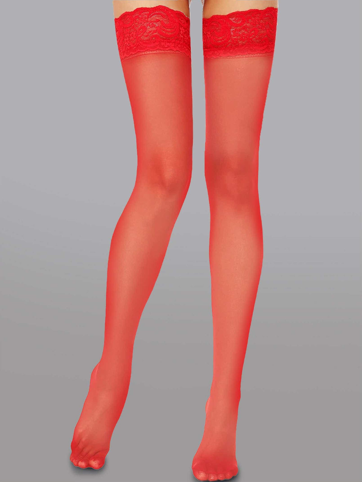 Elegant 15 Denier Thigh-High Lace Stockings featuring an intricate floral lace detail, designed for longevity and all-day comfort.