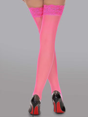 Glamorous Elegant 15 Denier Thigh-High Lace Stockings feature a stunning floral pattern, perfect for alluring outfits.