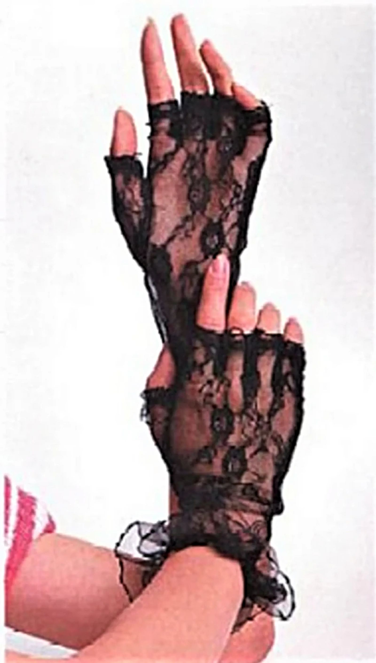 IS-BW3006 Wrist Length Lace Fingerless Gloves with Ruffle - lace gloves