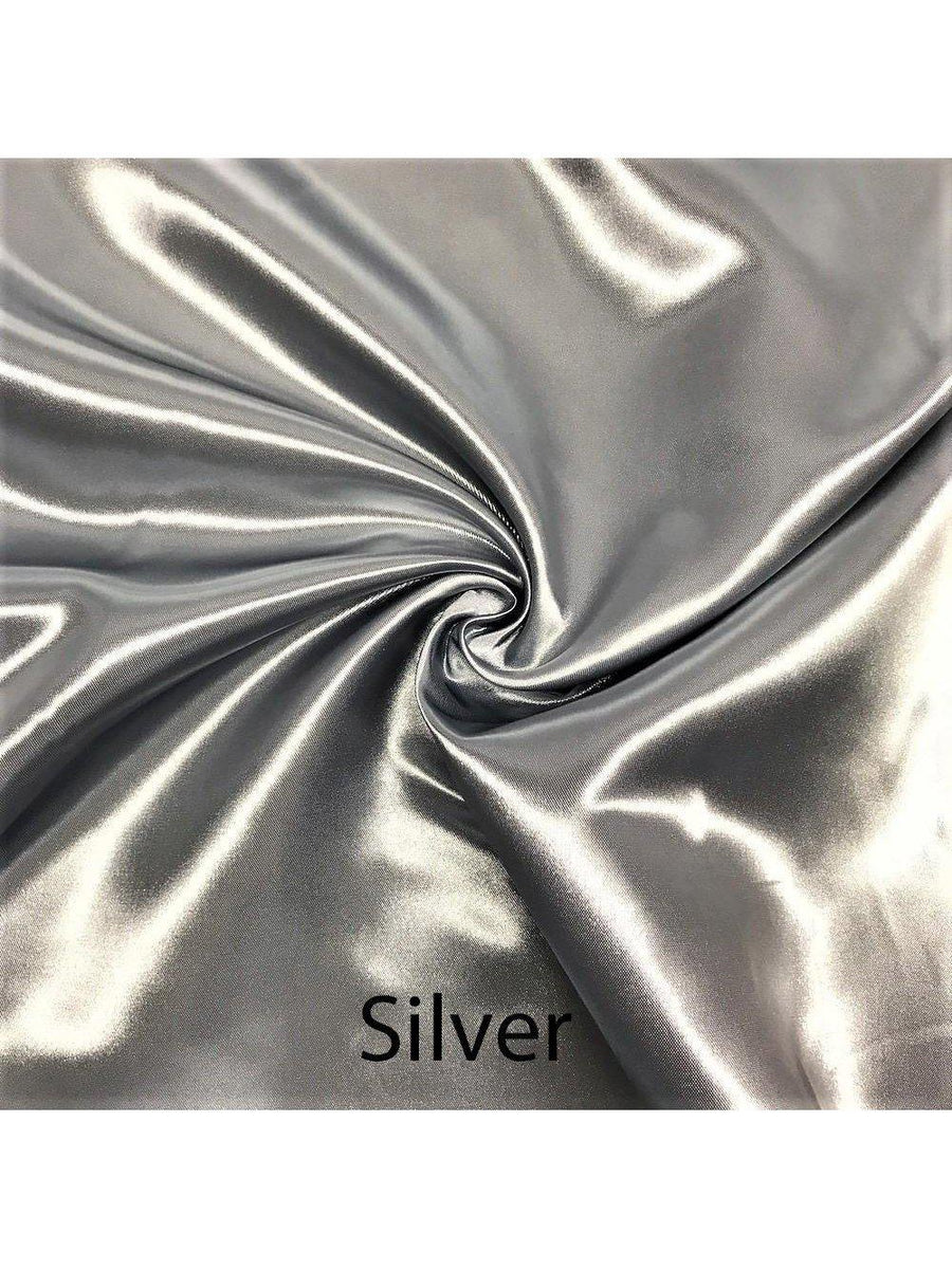IS-FITTED SHEET of Shiny Silver Nouveau Bridal Satin, Queen to 15 deep mattress-Custom Made FITTED SHEET of Shiny & Slick Nouveau Polyester Bridal Satin-Satin Boutique-Silver-Queen-SatinBoutique
