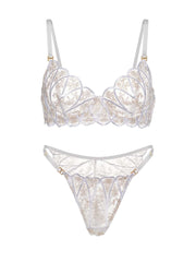 Elegant bridal lingerie set: Heavenly Glow Radiance showcasing delicate embroidery and adjustable features for a tailored fit.