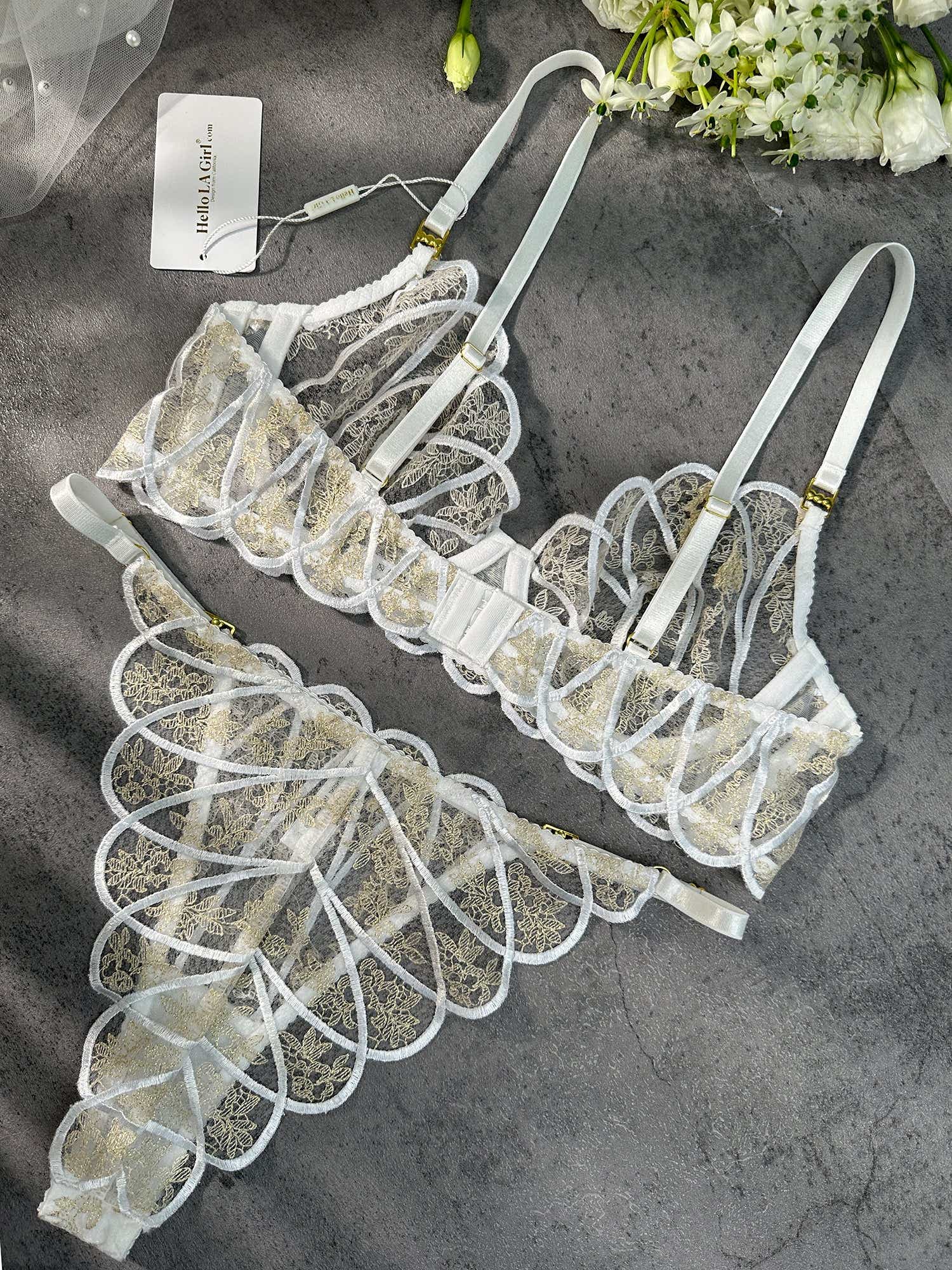 The Heavenly Glow Radiance bridal lingerie set beautifully presented, ideal for special evenings such as honeymoon or lingerie parties.