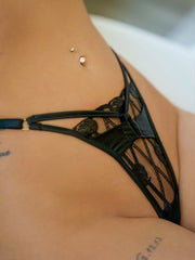 Elegant 2-Piece Black Lace Lingerie Set with Exquisite Embroidery and Adjustable Straps - a luxurious addition to your lingerie collection with this exquisite black lace lingerie set.