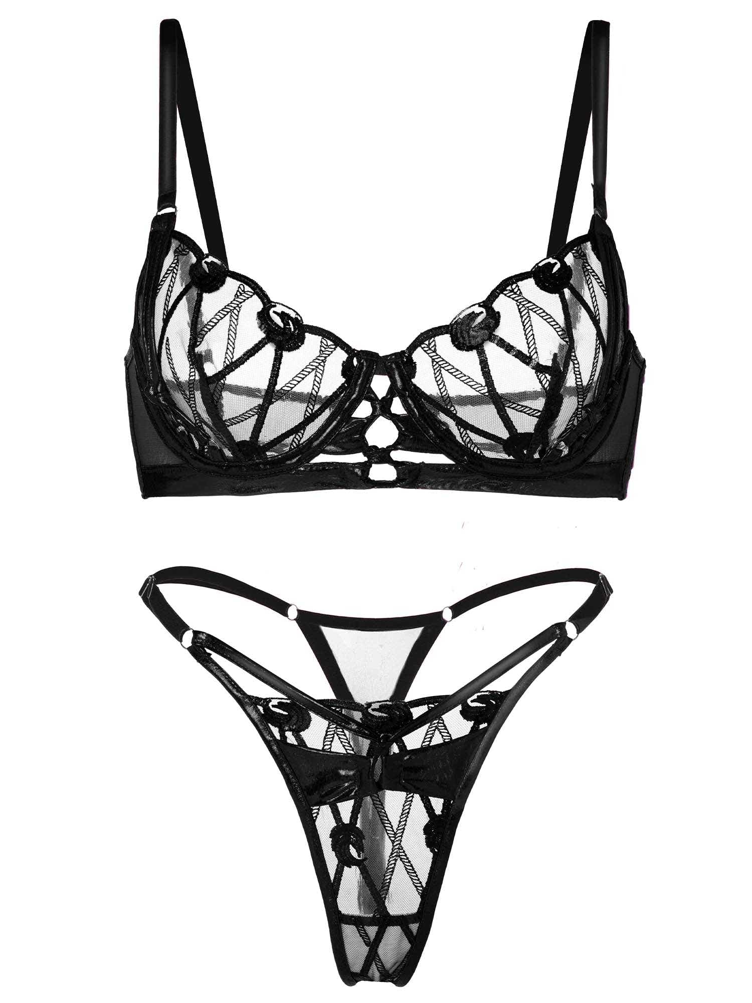 Elegant 2-Piece Black Lace Lingerie Set with Exquisite Embroidery and Adjustable Straps - luxurious black lace lingerie set showcasing intricate design and sensual appeal.