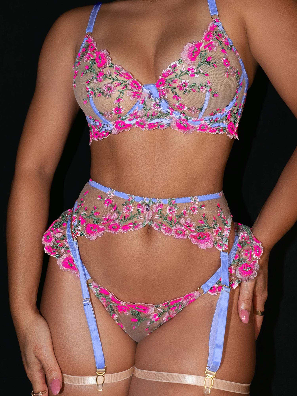 Sophisticated pink floral lingerie set that embraces sensuality and style, designed for the modern woman.