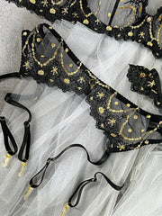 Opulent Lace Pearl-Embellished Lingerie Set - 3 pcs set