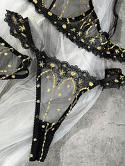 Opulent Lace Pearl-Embellished Lingerie Set - 3 pcs set