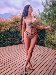 Close-up of the luxurious leopard lace used in the Seductive Leopard Lace Lingerie Set.