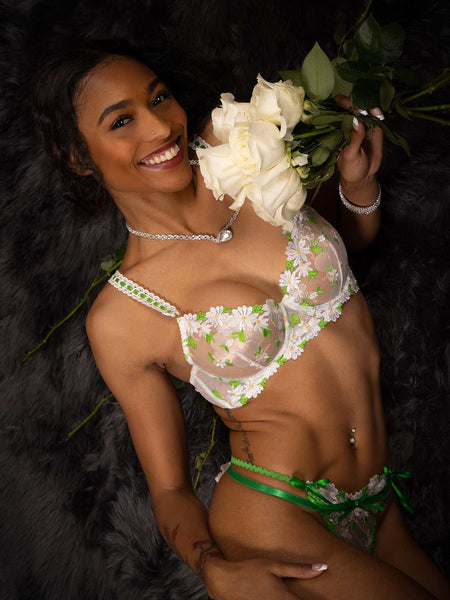 Daisy Lace Lingerie 2 Pc Bra Set styled for romantic occasions, emphasizing beauty and elegance.