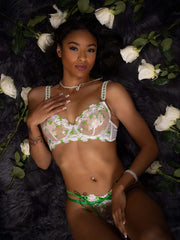 Daisy Lace Lingerie 2 Pc Bra Set displayed with detailed floral embroidery and adjustable straps.