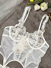White Vintage Embroidered Lace Lingerie Set - 2 pcs set