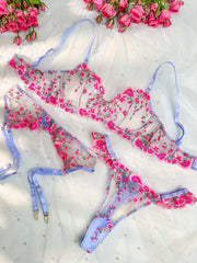 Radiant pink floral lingerie set designed for romantic evenings, showcasing exquisite craftsmanship.