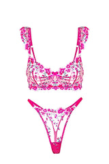 Pink Blossom Embroidery Lingerie Set - 2 pcs set