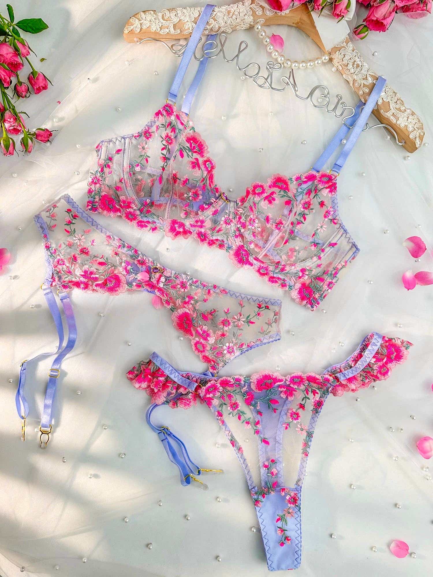 Dreamy pink floral lingerie set crafted for comfort and allure, enhancing your intimate experiences.