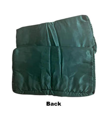 Back view of Luxurious Satin Contour Pillows in Forest Green, highlighting the plush and supportive features of these hand-made satin contour pillows. Enjoy the perfect blend of luxury and comfort in your living area with this exquisite accessory.